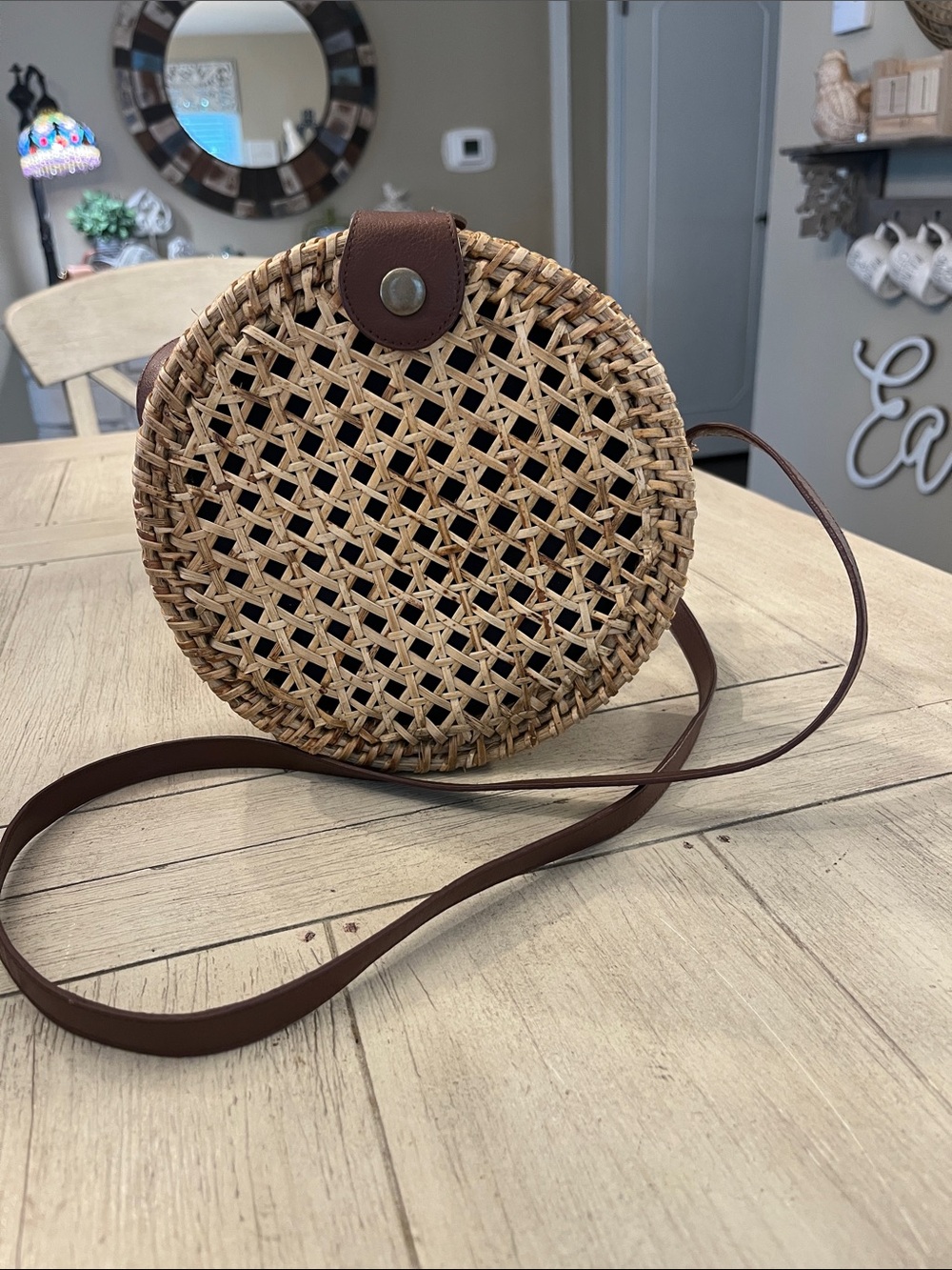 J. Crew Round Woven Crossbody in Natural and Brown